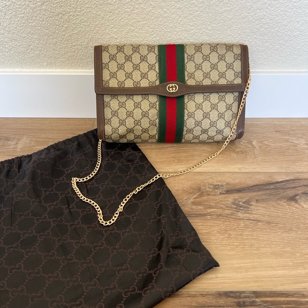 GUCCI Vintage Sherry Parfums Clutch w/ chain and bag